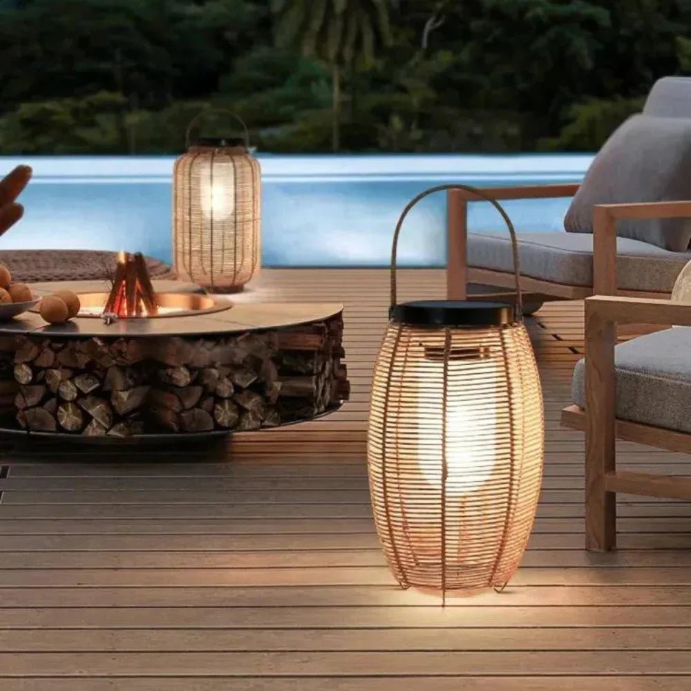 Sabrina Solar Garden Lamp Solar Powered Woven Rattan - 30cm x 48 cm