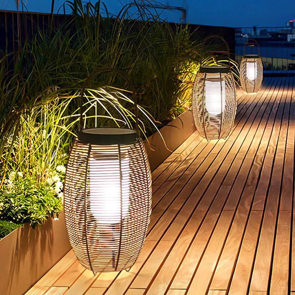 Sabrina Solar Garden Lamp Solar Powered Woven Rattan - 30cm x 48 cm