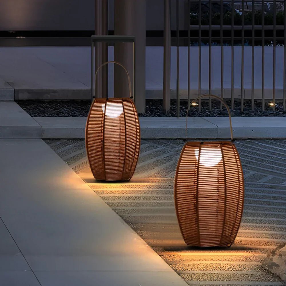 Sabrina Solar Garden Lamp Solar Powered Woven Rattan - 30cm x 48 cm