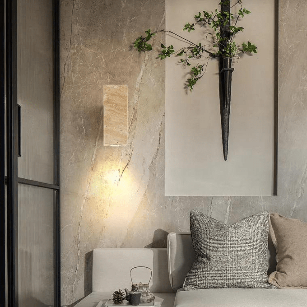 Tomoshibi Travertine Wall Lamp Japandi Inspired Warm Glow - Outdoor Square
