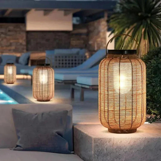 Sabrina Solar Garden Lamp Solar Powered Woven Rattan - 28cm x 42cm