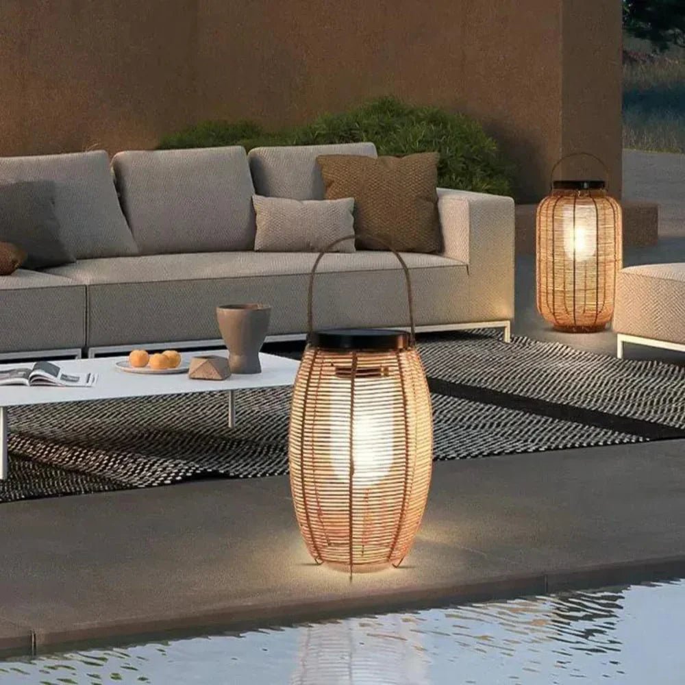 Sabrina Solar Garden Lamp Solar Powered Woven Rattan - 30cm x 48 cm