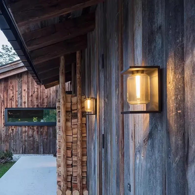 Maricel Outdoor Wall Lamp Glass Lantern IP65 Waterproof - Black