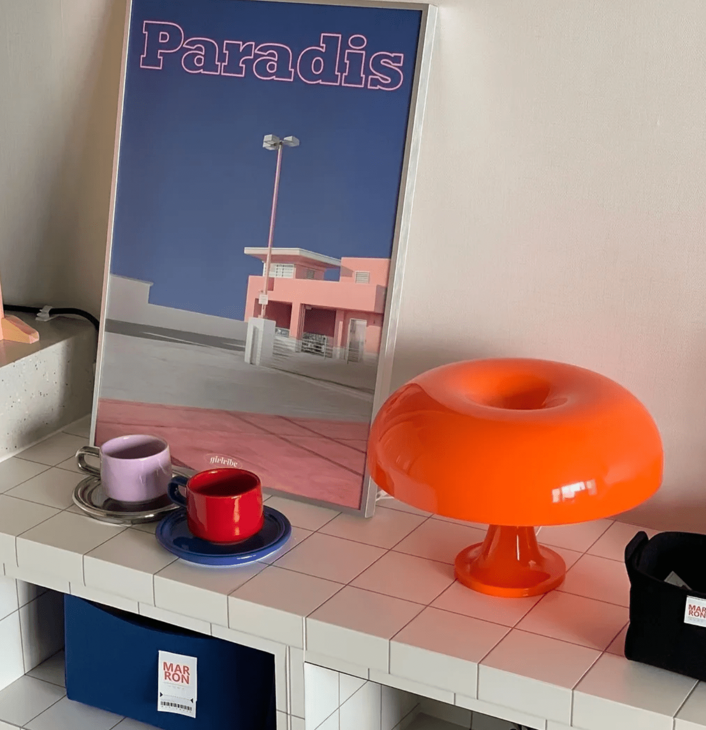 Lucente Table Lamp Mushroom Inspired Shape Italian Retro - Orange
