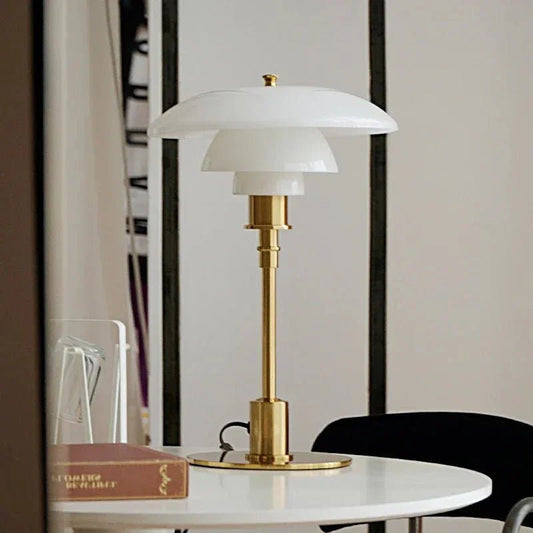Lucia Table Lamp Art Deco Design Bold Geometric Patterns - 200000531:173White gold - Dia 28cm;5:361386AU Plug;249:200006305Warm light - White Shade Gold Stem