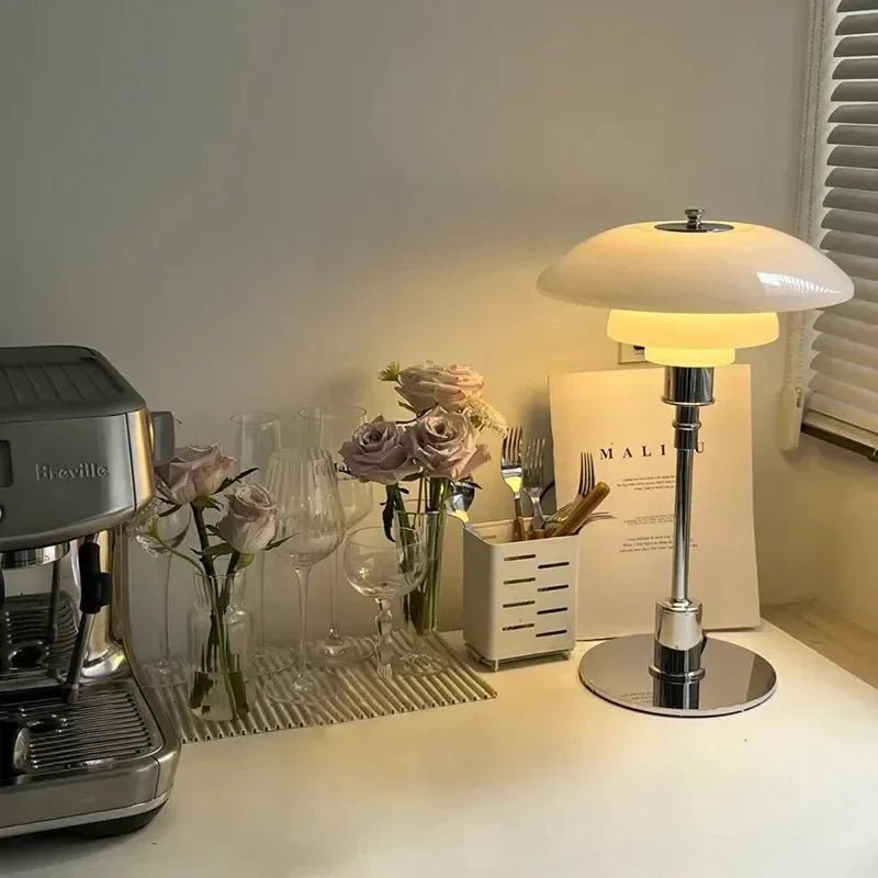 Lucia Table Lamp Art Deco Design Bold Geometric Patterns - 200000531:365458White silver - Dia28cm;5:361386AU Plug;249:200006305Warm light - White Shade Silver Stem