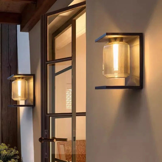 Maricel Outdoor Wall Lamp Glass Lantern IP65 Waterproof - Black