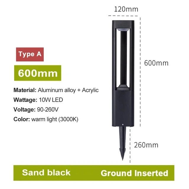 Bellamey LED Bollard Light IP65 Waterproof Black Aluminum - A 60cm ground insert