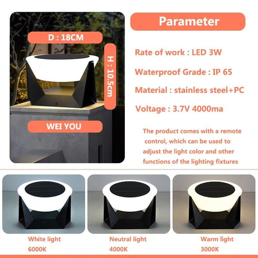 Abriella Solar Light Remote Control Adjustable Brightness - Dia18cm H10cm - Solar