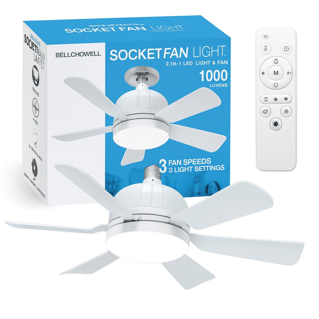 LumiFan™ – 2 - in - 1 Socket Fan with LED Light - 136:40808150256LED;249:2000063051PCS - White