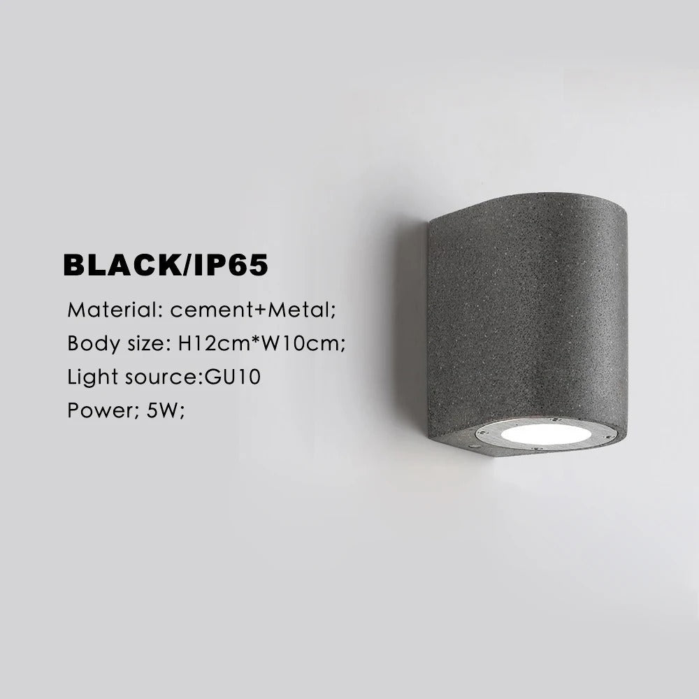 Adamaris Cement Outdoor Wall Lamp IP65 Waterproof Nordic - Black